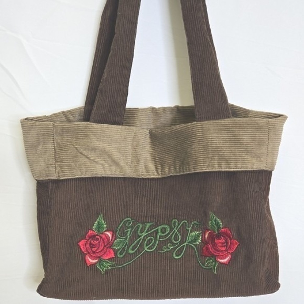 Gypsy Roseâ Corduroy Embroidered Boho Cotton Shoulder Bag, Handmade Nepal, Brown